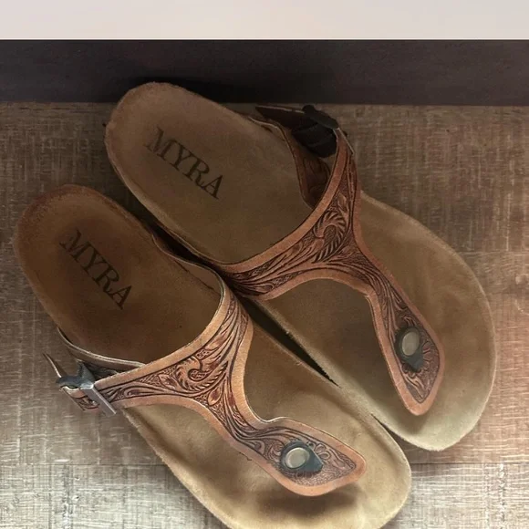 Myra Bag Western Hand Tooled Sandals - Picture 2 of 3